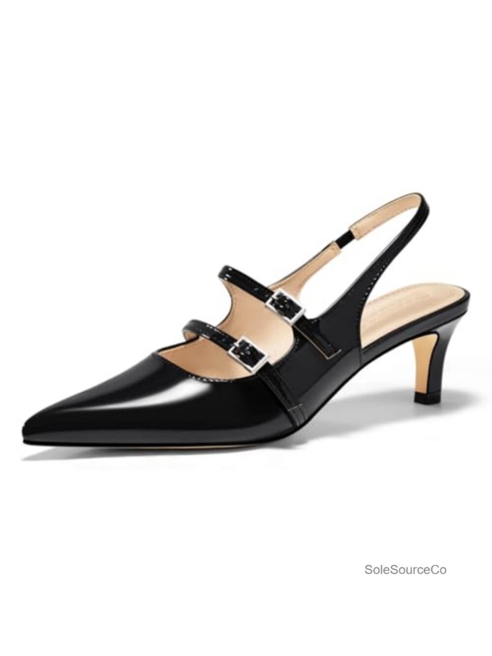 Slingback Kitten Heels Mary Jane Pumps Closed Pointed Toe Patent Leather